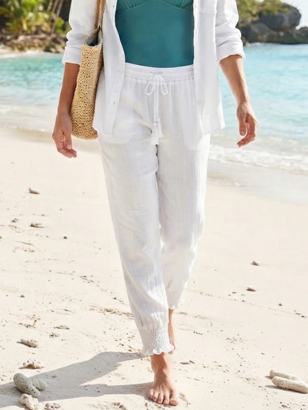 Soho New York & Company White Lightweight Sheer Beach Coverup Pants Vacation